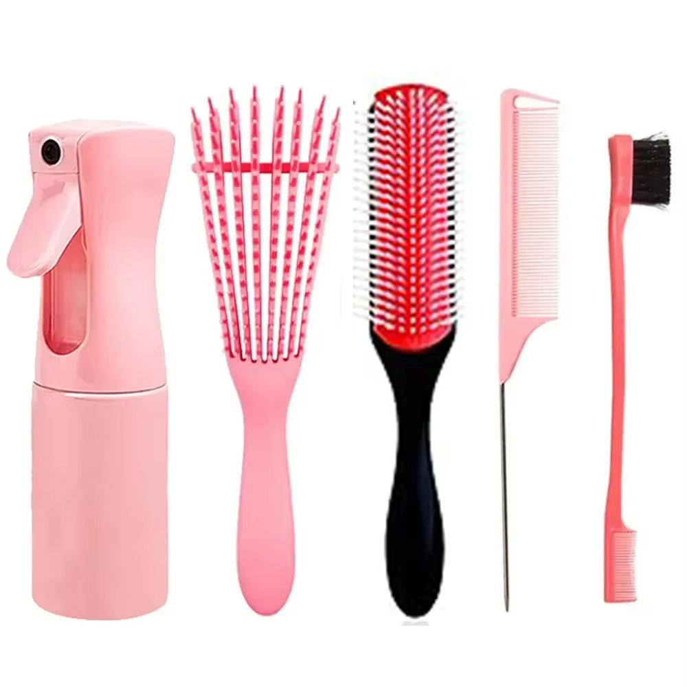 4Pcs/5Pcs Detangling Hair Brush Set Curly Hair Bursh Calp Massage Brushes Easy to Clean Hairbrush Salon Hair Styling Tools