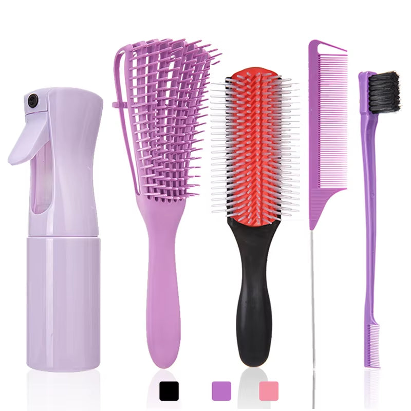 4Pcs/5Pcs Detangling Hair Brush Set Curly Hair Bursh Calp Massage Brushes Easy to Clean Hairbrush Salon Hair Styling Tools