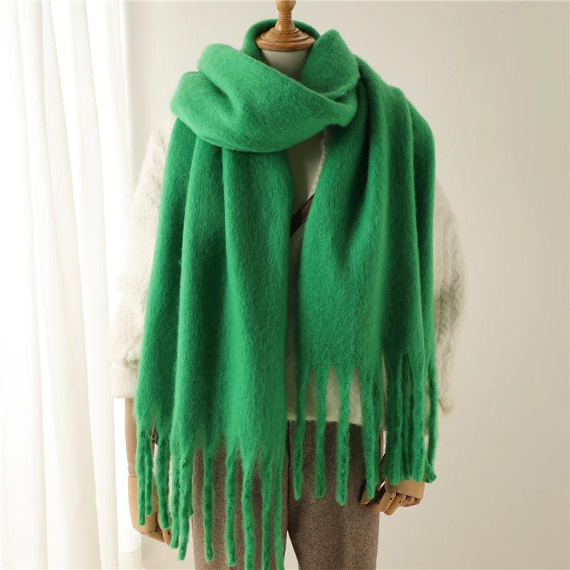 Winter Scarf for Women Cashmere Warm Solid Pashmina Blanket Wraps Female Thick Soft Bufanda Big Tassel Shawl Long Poncho Echarpe