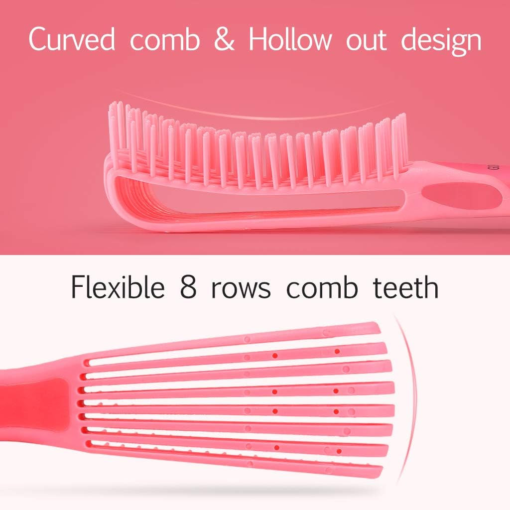 4 Pcs Detangling Brush,  Detangler Brush, Easy Detangler Brush with Edge Brush & Tail Comb, Detangling Brush for Black Natural Hair, Afro America 3A to 4C Hair, Wet/Dry Thick Curly Hair (Pink)