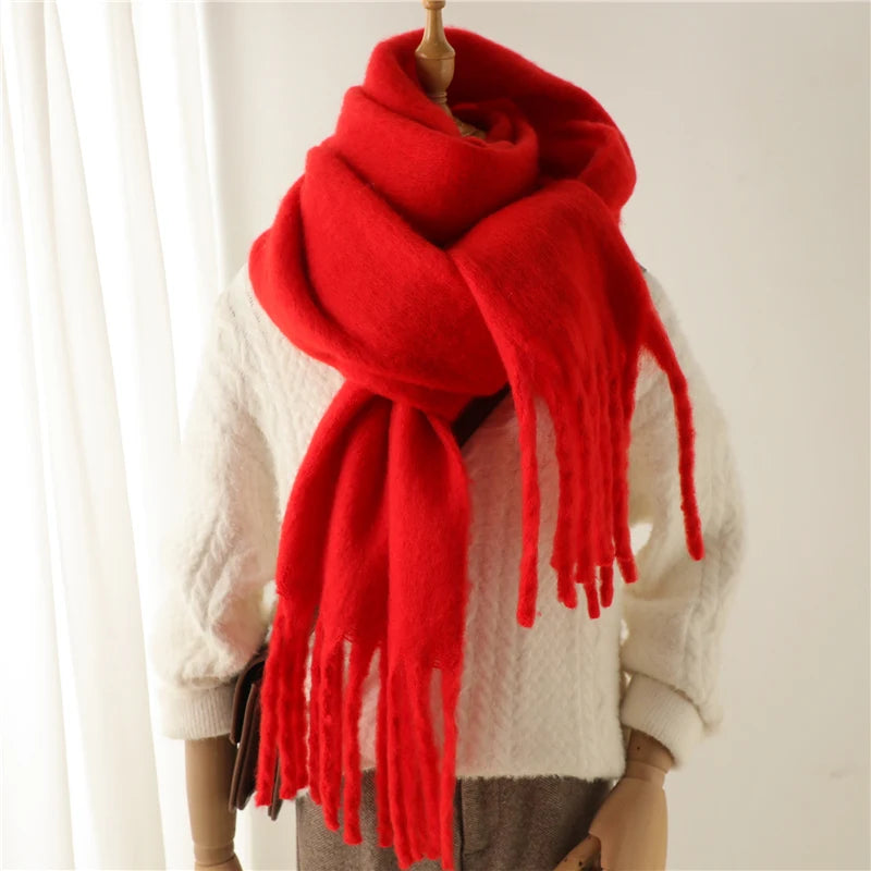 Winter Scarf for Women Cashmere Warm Solid Pashmina Blanket Wraps Female Thick Soft Bufanda Big Tassel Shawl Long Poncho Echarpe