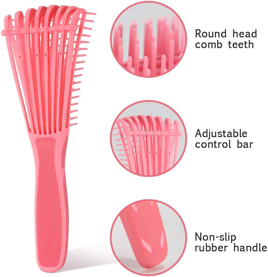 4 Pcs Detangling Brush,  Detangler Brush, Easy Detangler Brush with Edge Brush & Tail Comb, Detangling Brush for Black Natural Hair, Afro America 3A to 4C Hair, Wet/Dry Thick Curly Hair (Pink)